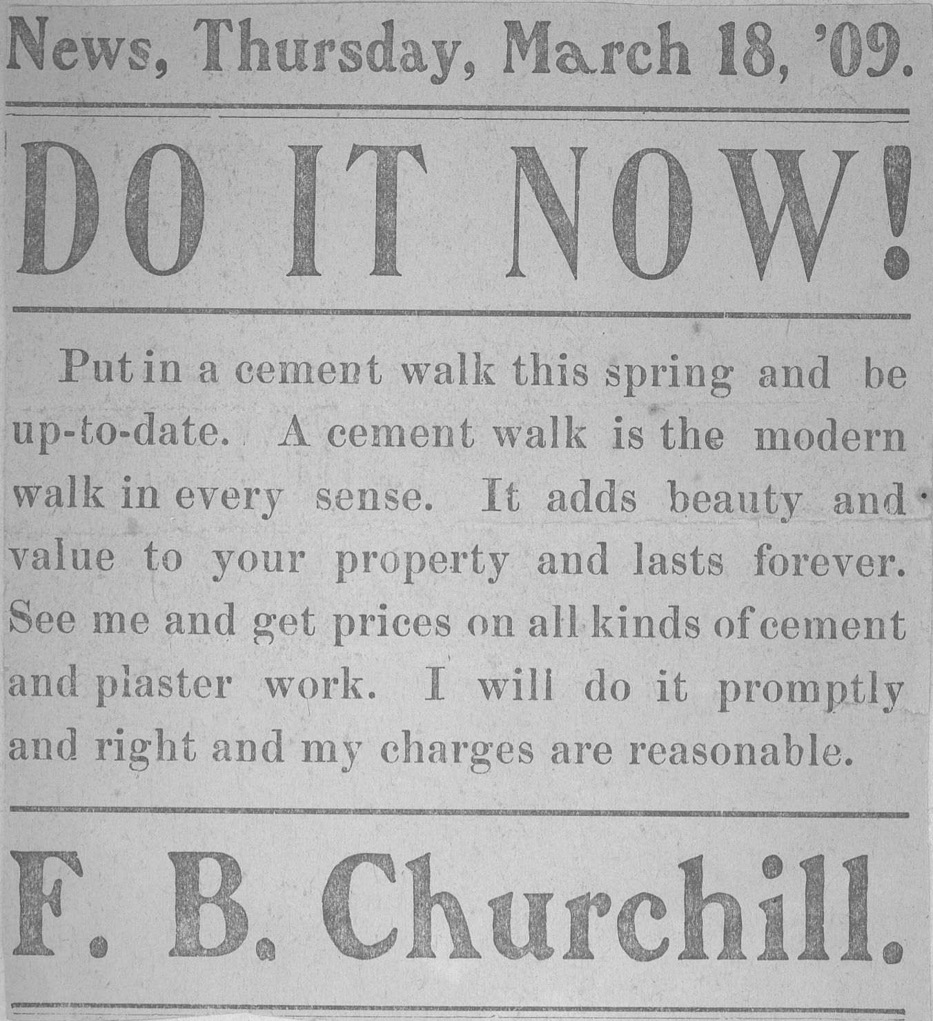 1909 Advertisement